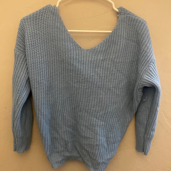 Cropped blue knit sweater - Picture 2 of 5